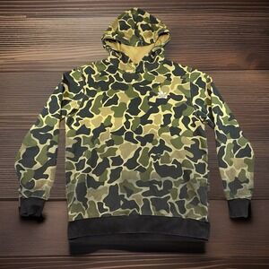 Adidas Hoodie Mens Medium Green Camo Trefoil Hooded Fleece Pullover Sweatshirt